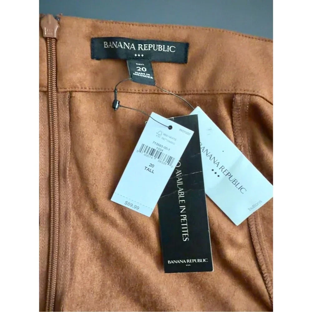 Banana Republic Vegan Suede Button-Front Midi Skirt Cognac Brown Size 20 Tall